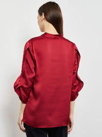 Gathered Tulip Sleeve Crepe de Chine Blouse, Scarlet Red, Scarlet Red | Misook