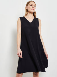 Sleeveless Woven Swing Dress, Black, Black | Misook