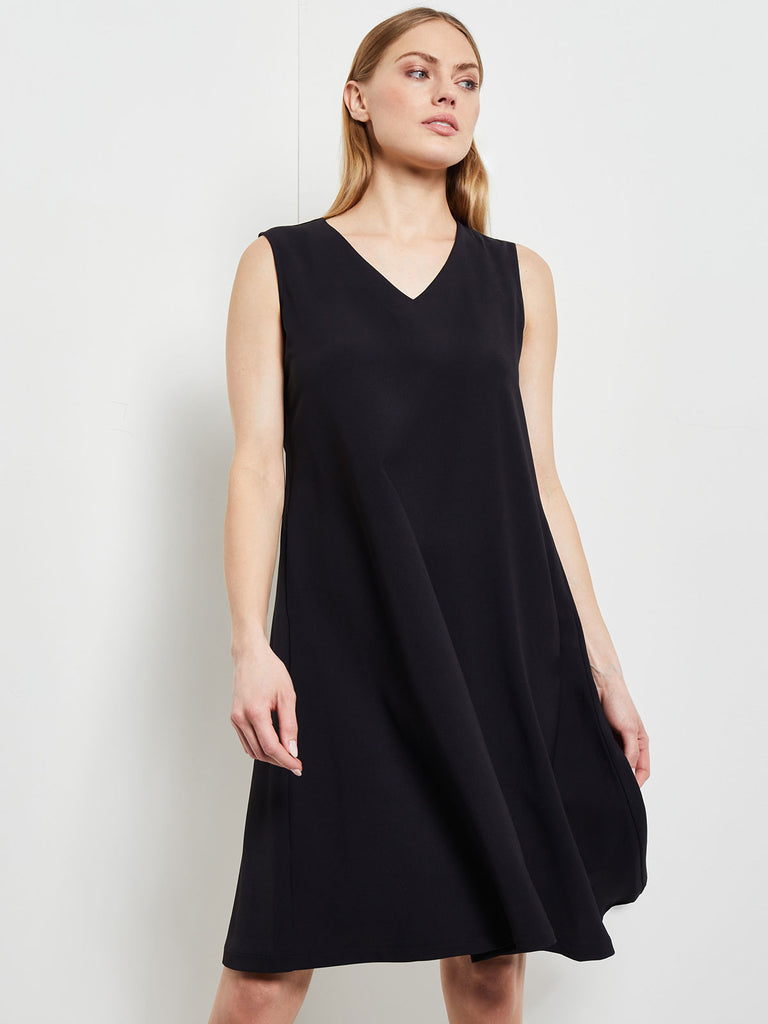 Sleeveless Woven Swing Dress, Black, Black | Misook