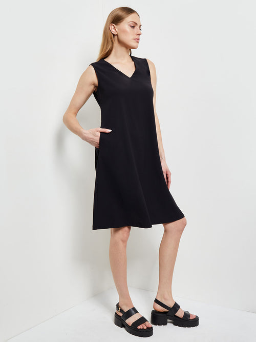 Sleeveless Woven Swing Dress, Black, Black | Misook