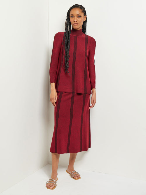 Tonal Stripe A-Line Knit Tunic, Scarlet Red, Scarlet Red/Black | Misook
