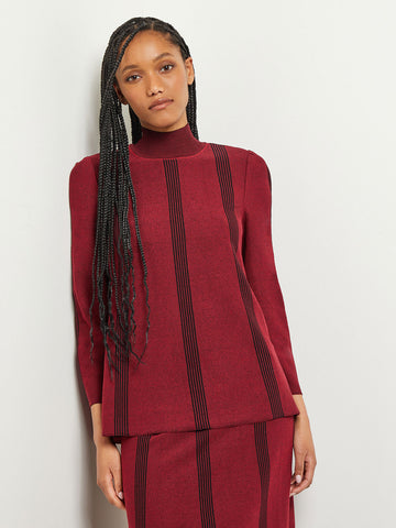 Tonal Stripe A-Line Knit Tunic, Scarlet Red