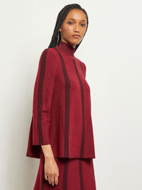Tonal Stripe A-Line Knit Tunic, Scarlet Red, Scarlet Red/Black | Misook