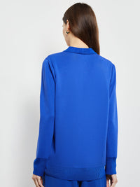 Relaxed Zip Front Knit Bomber Jacket, True Blue, True Blue | Misook