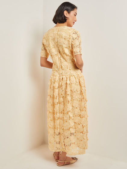 maxi floral applique dress Modern Fit Maxi Pleated Drop Waist Dress