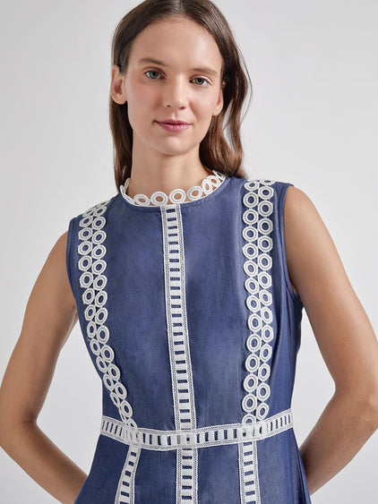 fit flare cotton dress Fit & Flare Cotton Eyelet Trim Maxi Dress