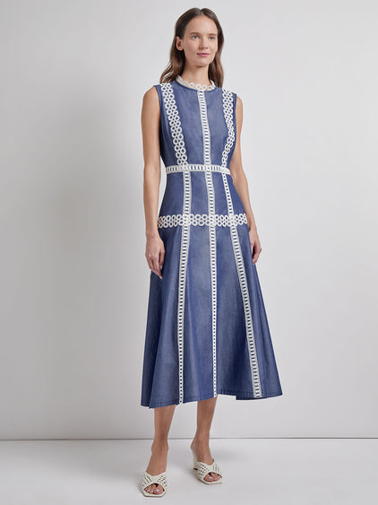 Fit & Flare Cotton Eyelet Trim Maxi Dress Fit & Flare Cotton Eyelet Trim Maxi Dress