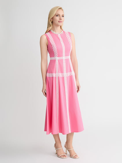Fit & Flare Cotton Eyelet Trim Maxi Dress