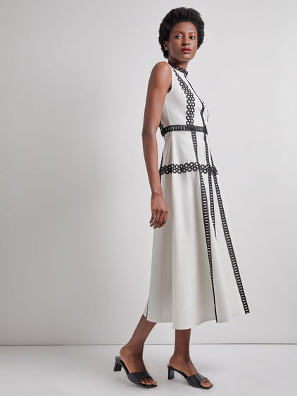 Fit & Flare Cotton Eyelet Trim Maxi Dress - Modern Fit Fit & Flare Cotton Eyelet Trim Maxi Dress - Modern Fit