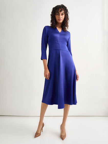 fit & flare crepe midi dress Fit-and-Flare Crepe de Chine Midi Dress