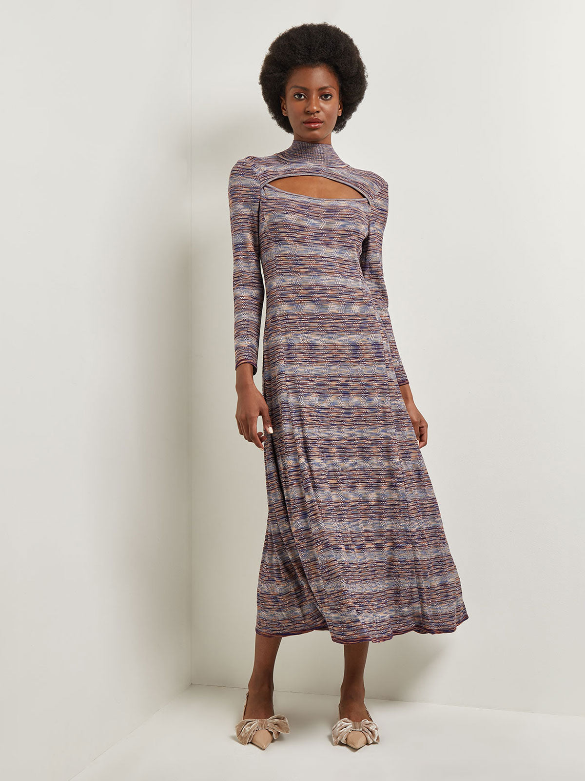 Fit-and-Flare Multi-Stitch Tweed Maxi Dress Fit-and-Flare Multi-Stitch Tweed Maxi Dress