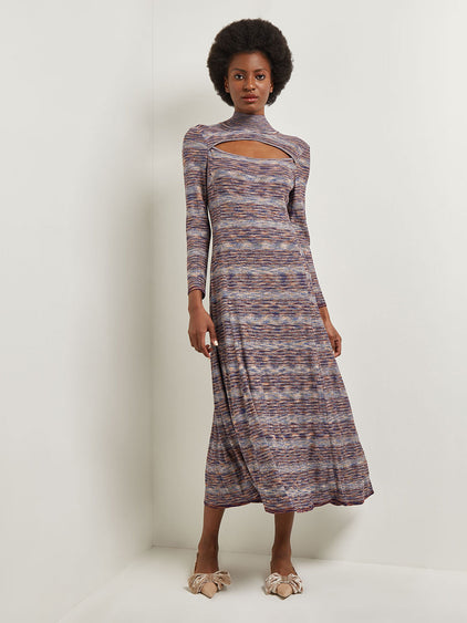Misook Cutout Midi Dress - Stary Night Blue/Multi