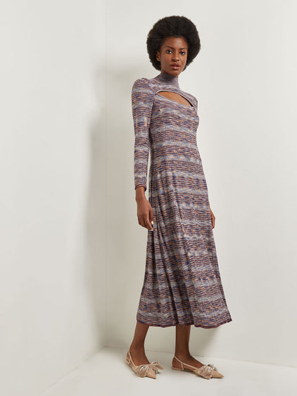 Misook Cutout Midi Dress - Stary Night Blue/Multi