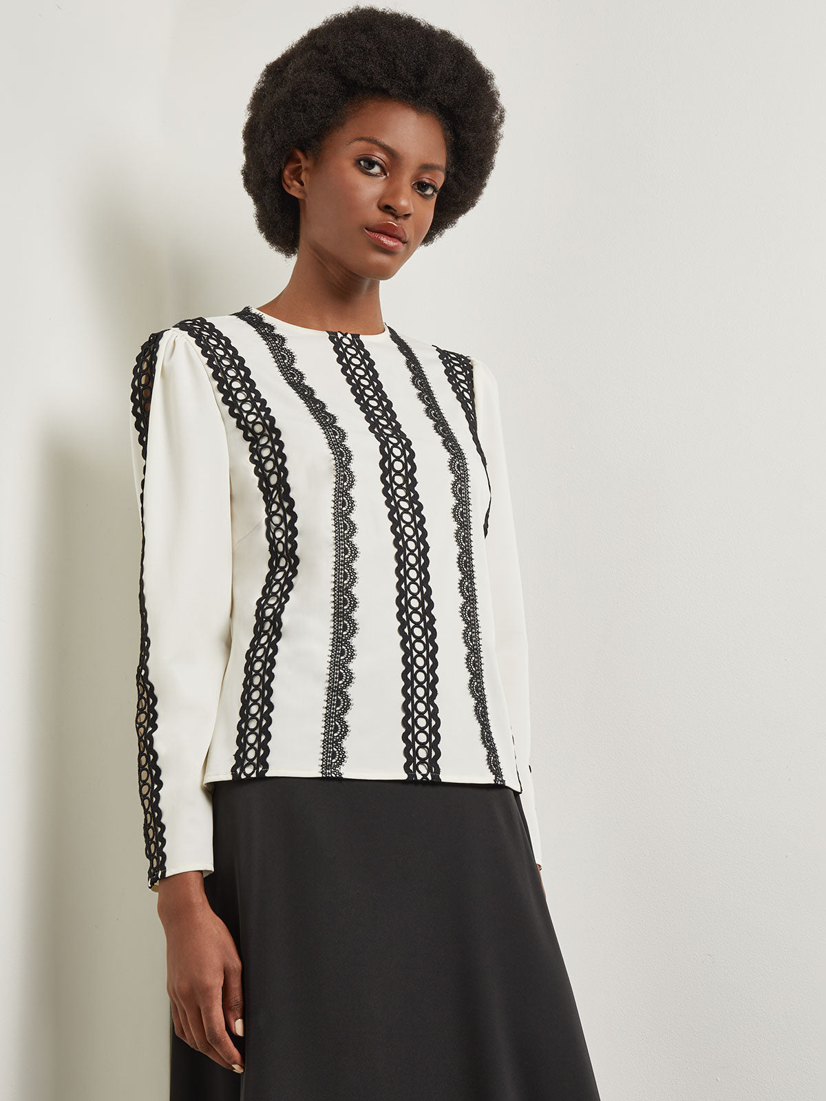 Lace Applique Woven Blouse