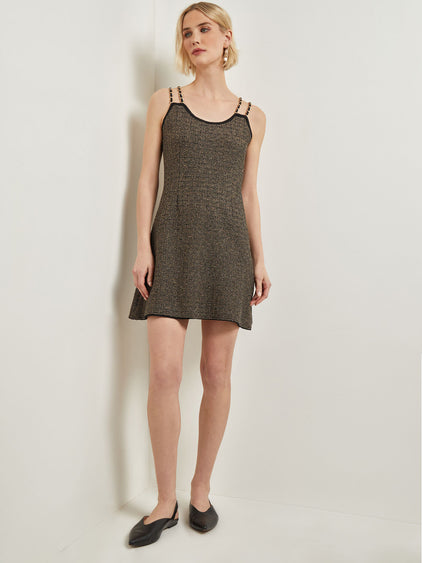 Misook Double Chain Strap Sleeveless Minidress - Black/Gold Misook Double Chain Strap Sleeveless Minidress - Black/Gold