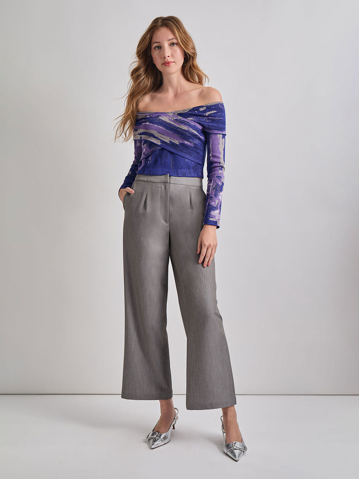 Modern Fit Cropped Cross Body Watercolor Soft Knit Top