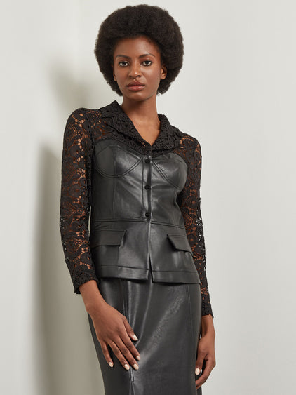 Modern Fit Lace & Vegan Leather Corset Jacket Black / XXS Modern Fit Lace & Vegan Leather Corset Jacket Black / XXS