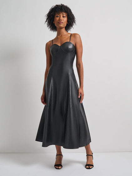 Misook Underwire Faux Leather Midi Dress - Black Misook Underwire Faux Leather Midi Dress - Black