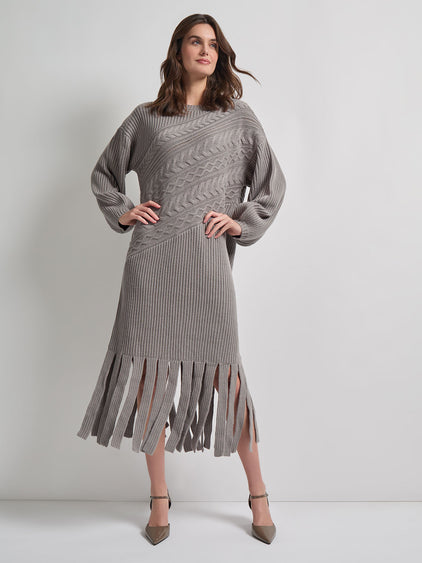 long dress knit Misook Women's Cable Knit Dress - Gray - Size S