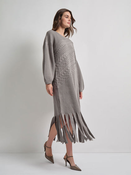 maxi dress knitted Misook Women's Cable Knit Dress - Gray - Size S