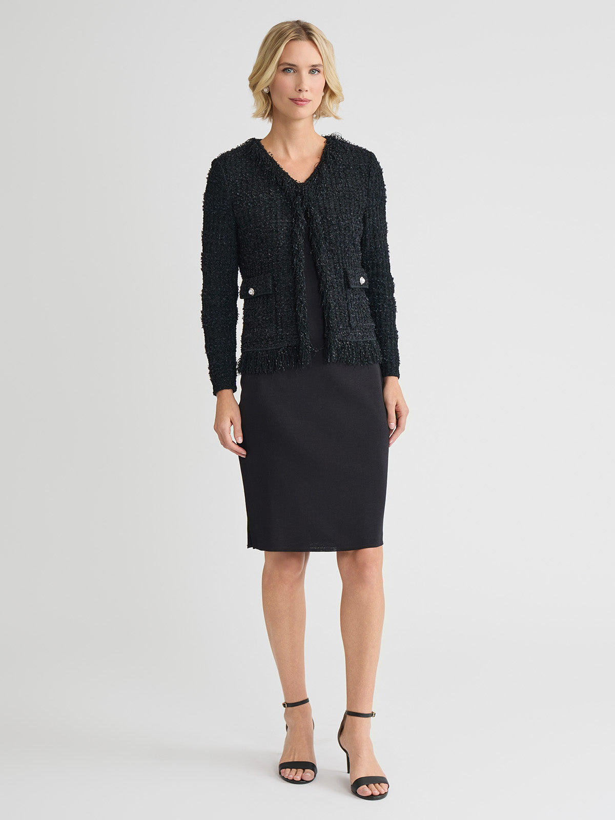 Tailored Eyelash Fringe Trim Knit Jacket