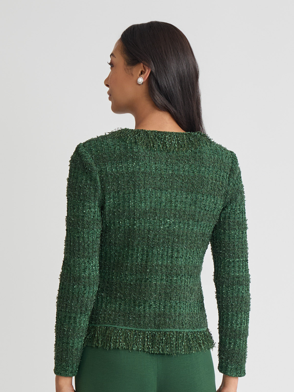 Tailored Eyelash Fringe Trim Knit Jacket