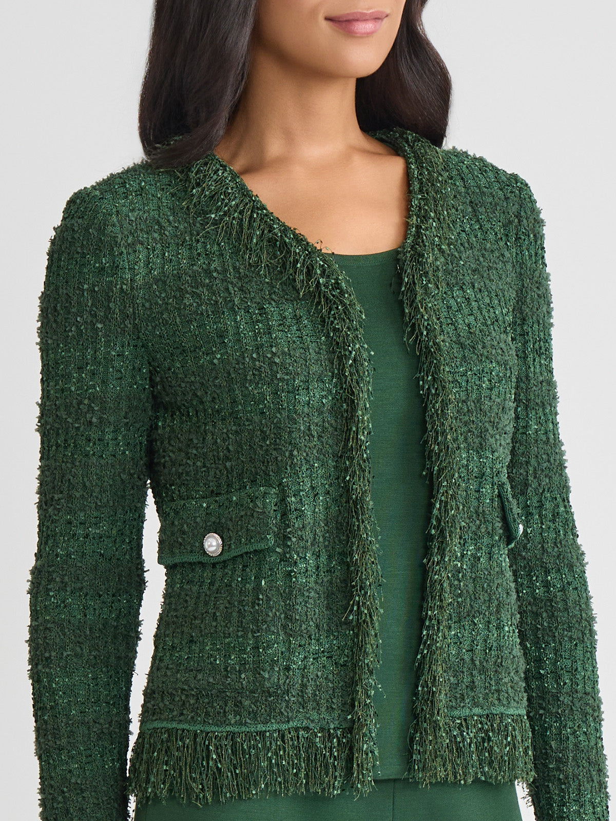 Tailored Eyelash Fringe Trim Knit Jacket