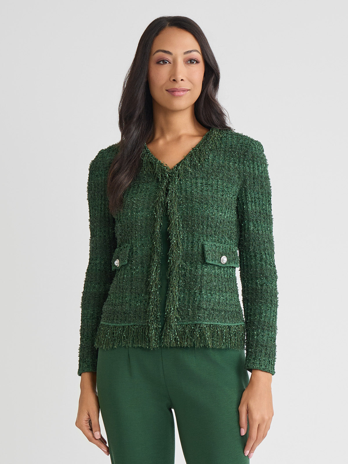 Tailored Eyelash Fringe Trim Knit Jacket