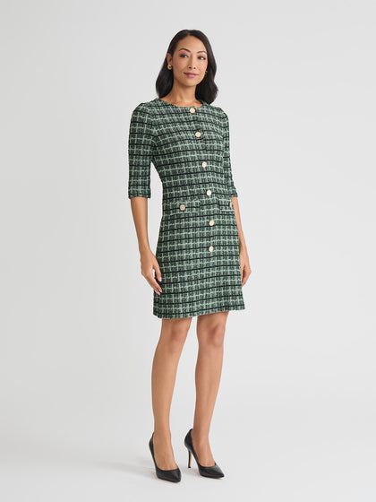 Plaid Multi-Stitch Knit Sheath Dress