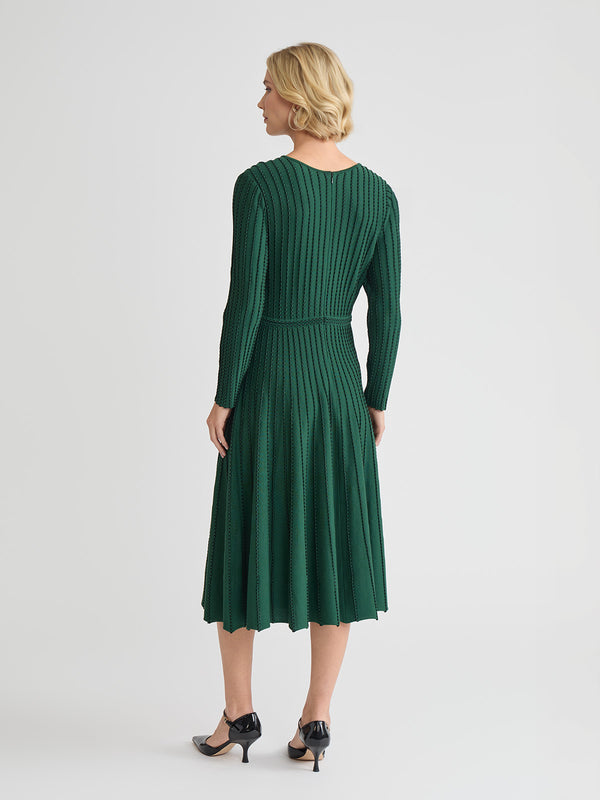 Fit & Flare Raised Linear Stitch Midi Dress Dark Ivy/Black / XL