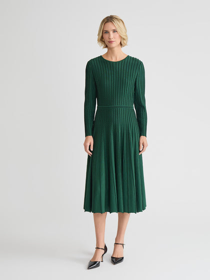 Fit & Flare Raised Linear Stitch Midi Dress