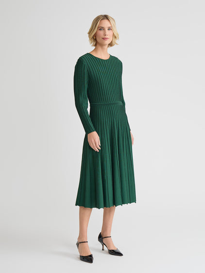 Fit & Flare Raised Linear Stitch Midi Dress Dark Ivy/Black / XXL Fit & Flare Raised Linear Stitch Midi Dress Dark Ivy/Black / XXL