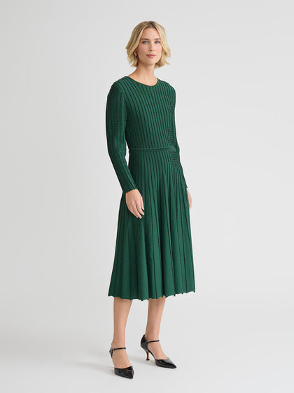 Fit & Flare Raised Linear Stitch Midi Dress