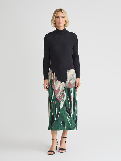 Relaxed Floral Jacquard Knit Maxi Dress