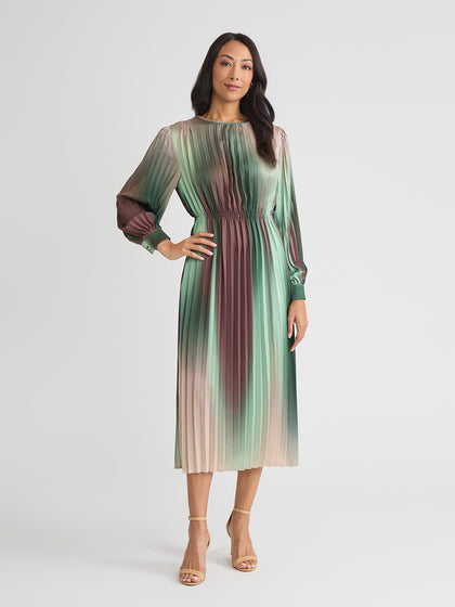 Pleated Ombre Crepe de Chine Maxi Dress