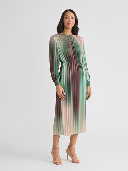 strapless open back dress Pleated Ombre Crepe de Chine Maxi Dress
