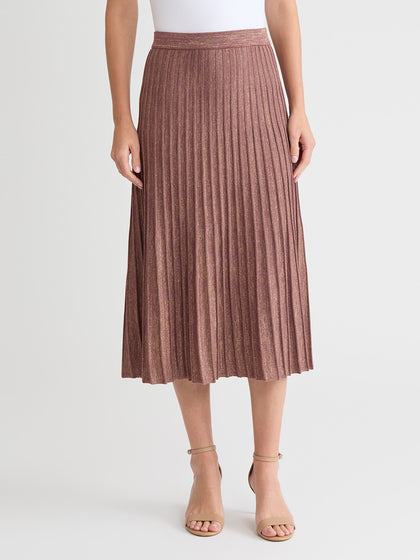 Lurex A-Line Soft Ribbed Knit Midi Skirt