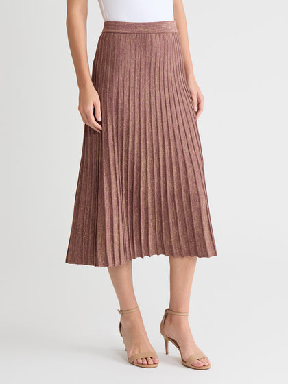 Lurex A-Line Soft Ribbed Knit Midi Skirt