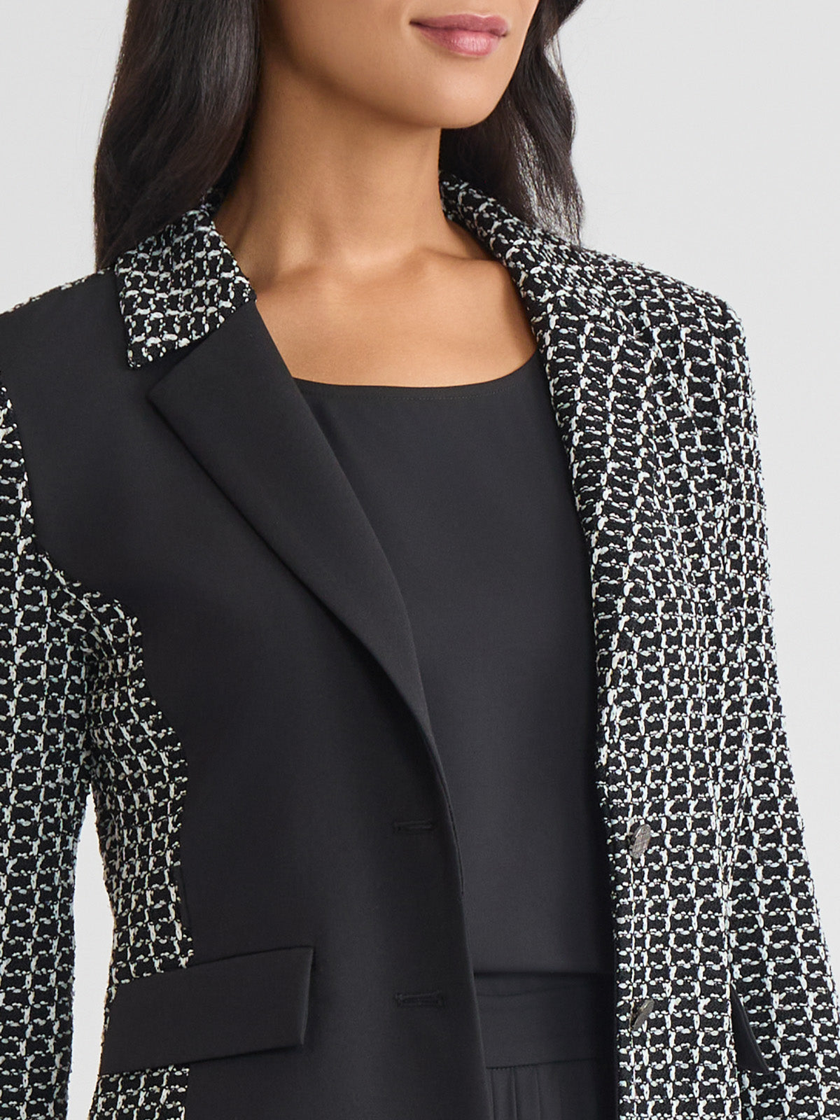 Tailored Mixed Media Tweed Knit Blazer