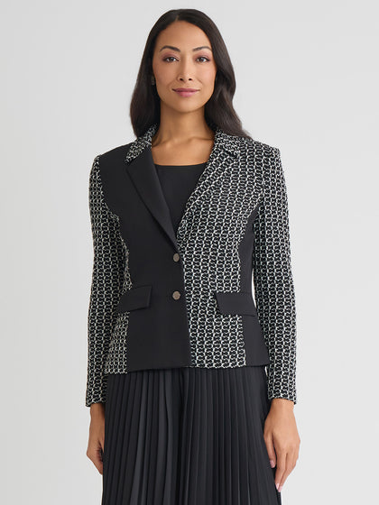 Tailored Mixed Media Tweed Knit Blazer
