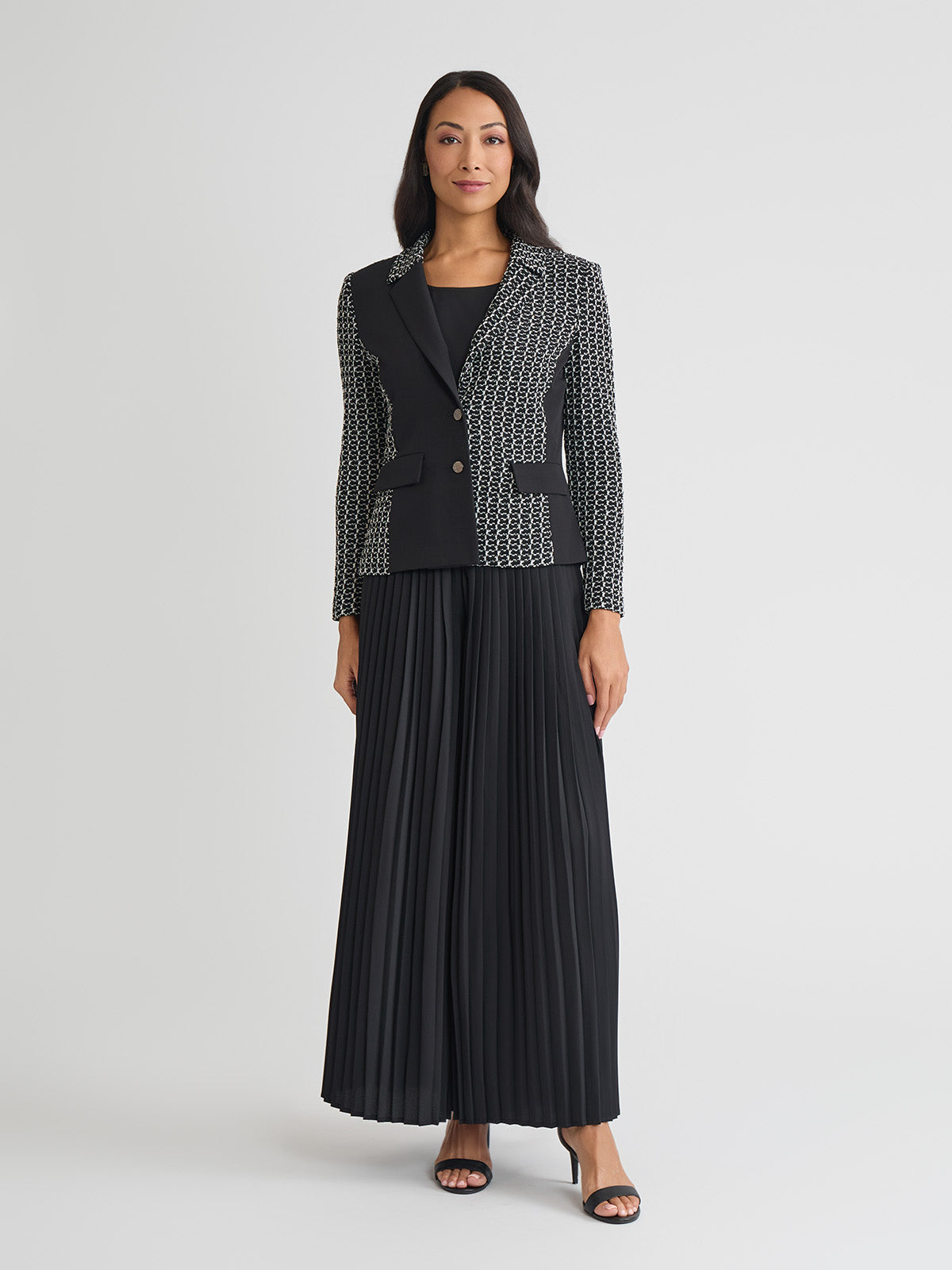 Tailored Mixed Media Tweed Knit Blazer