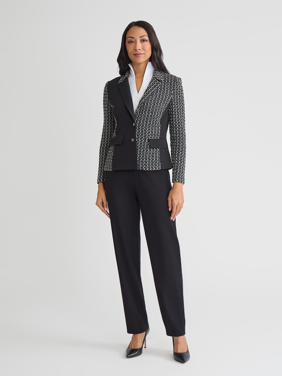 Tailored Mixed Media Tweed Knit Blazer