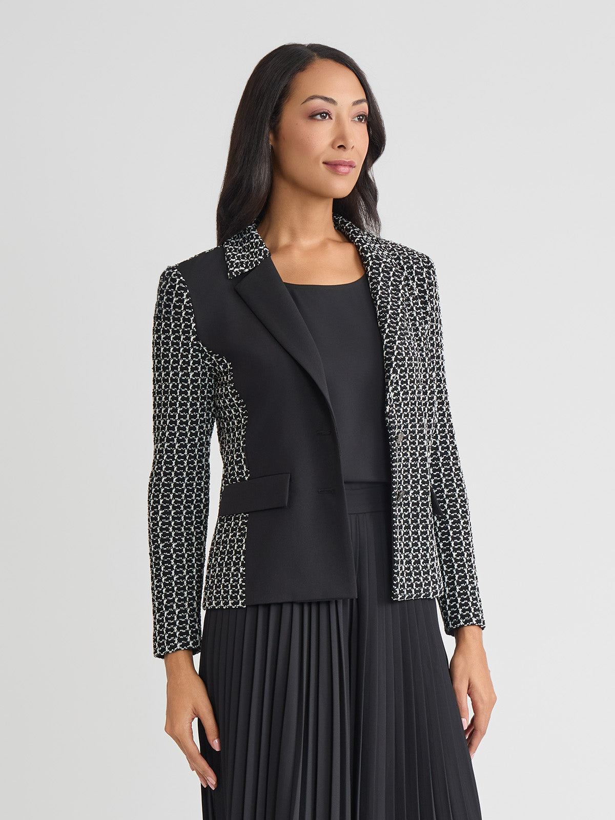 Tailored Mixed Media Tweed Knit Blazer