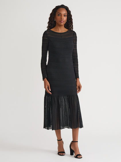Misook Women's Sheer Lace Soft Knit Midi-Dress - Black