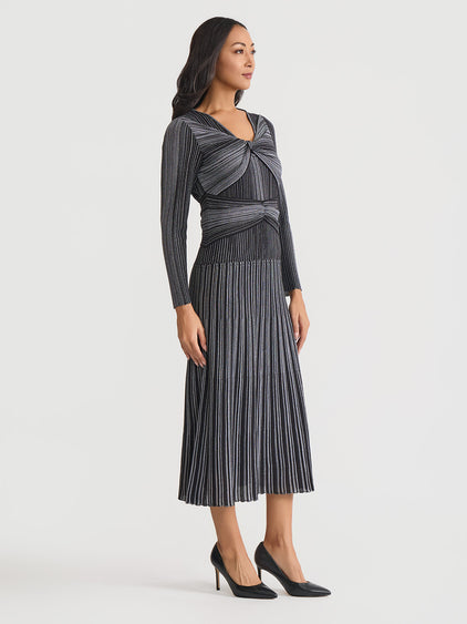 Fit & Flare Twist Front Lurex Knit Maxi Dress Black / XL Fit & Flare Twist Front Lurex Knit Maxi Dress Black / XL