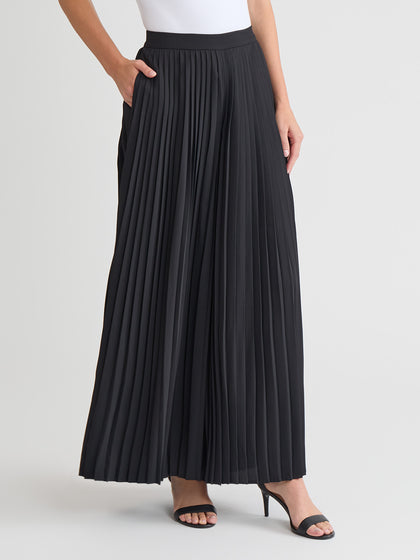 Pleated Palazzo Crepe de Chine Flared Pant