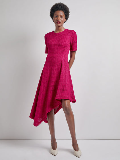 Fit & Flare Tonal Textured Asymmetrical Knit Dress - Modern Fit Pink Flash / S Fit & Flare Tonal Textured Asymmetrical Knit Dress - Modern Fit Pink Flash / S