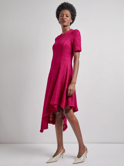 Fit & Flare Tonal Textured Asymmetrical Knit Dress