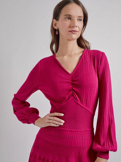 Fit & Flare Tonal Ribbed Knit Mini Dress - Modern Fit Pink Flash / L Fit & Flare Tonal Ribbed Knit Mini Dress - Modern Fit Pink Flash / L