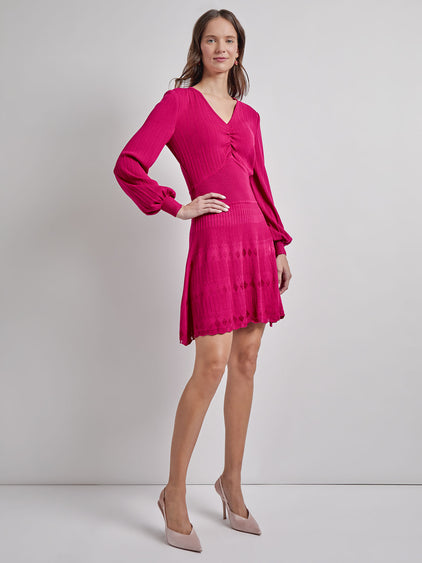 Fit & Flare Tonal Ribbed Knit Mini Dress - Modern Fit Pink Flash / L Fit & Flare Tonal Ribbed Knit Mini Dress - Modern Fit Pink Flash / L